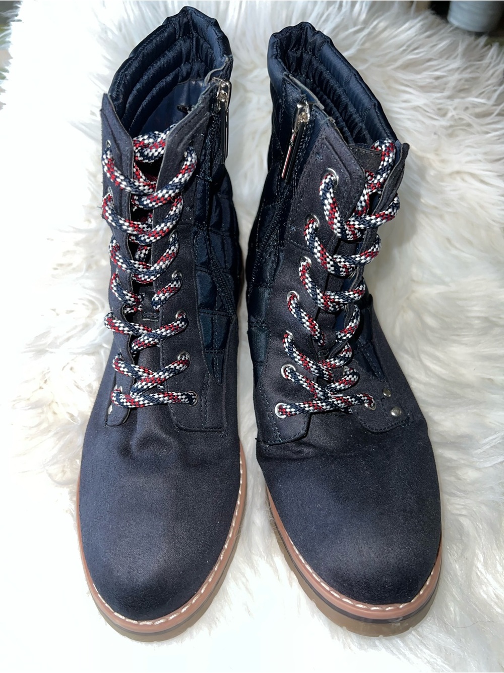 Tommy Hilfiger Black Lace-Up Ankle Boots with Red-White-Blue Laces